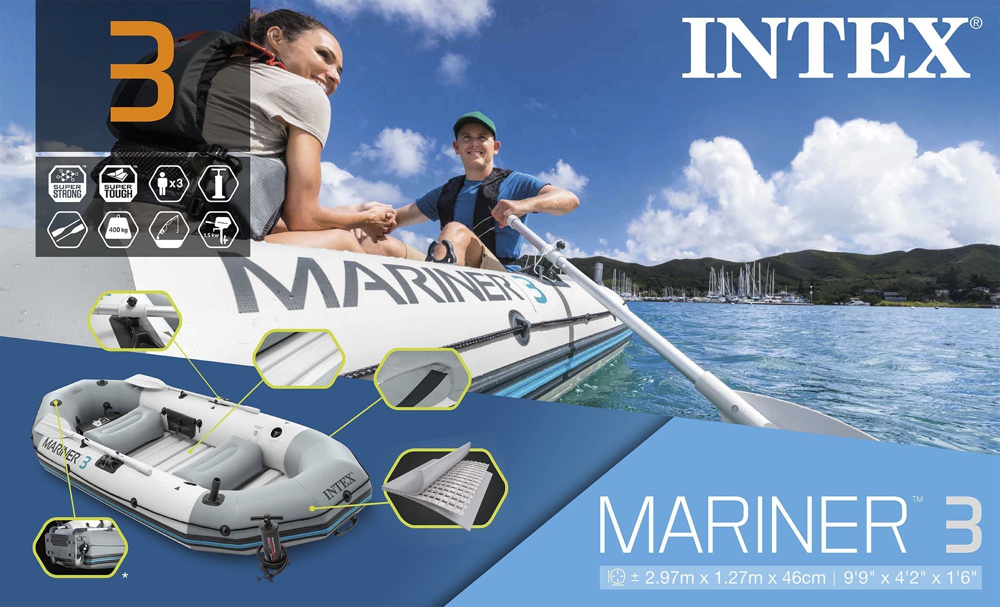 Intex 68373 Mariner 3 Bot Set – 297 × 127 × 46 cm – 3 Kişilik Şişme Bot Seti, 300 kg Kapasite 16 Intex 68373 Mariner 3 Bot Set – 297 × 127 × 46 cm – 3 Kişilik Şişme Bot Seti, 300 kg Kapasite - Görsel 14